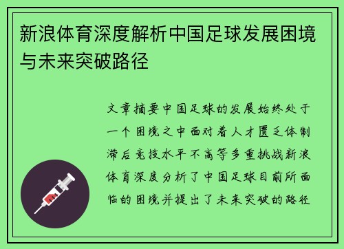 新浪体育深度解析中国足球发展困境与未来突破路径